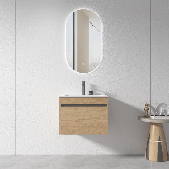 BC13 600X460X460MM PLYWOOD WALL HUNG VANITY - LIGHT OAK WITH CERAMIC TOP